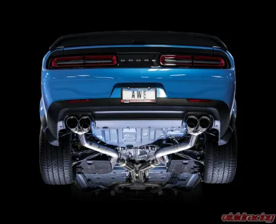 AWE Tuning Track Edition Exhaust | 3" Diameter | 4" Quad Chrome Silver Tips Dodge Challenger 2017-2023 - 3015-42144