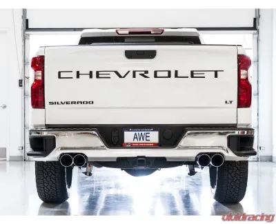 AWE Tuning 0FG Cat Back Split Rear Exit Exhaust | 3" Diameter | 4" Quad Chrome Silver Tips Chevrolet Silverado 1500|GMC Sierra 1500 Limited 2019-2025 - 3015-42201