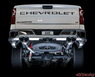 AWE Tuning 0FG Cat Back Split Rear Exit Exhaust | 3" Diameter | 4" Quad Chrome Silver Tips Chevrolet Silverado 1500|GMC Sierra 1500 Limited 2019-2025 - 3015-42201