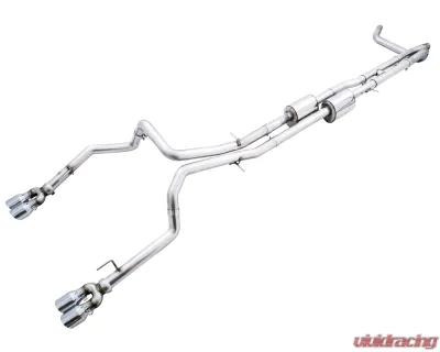 AWE Tuning 0FG Cat Back Split Rear Exit Exhaust | 3" Diameter | 4" Quad Chrome Silver Tips Chevrolet Silverado 1500 2019-2024|GMC Sierra 1500 2019-2025 - 3015-42203