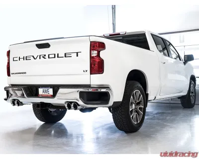 AWE Tuning 0FG Cat Back Split Rear Exit Exhaust | 3" Diameter | 4" Quad Chrome Silver Tips Chevrolet Silverado 1500 2019-2024|GMC Sierra 1500 2019-2025 - 3015-42203