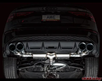 AWE Tuning Touring Edition Exhaust | 4.5" Quad Chrome Silver Tips Audi S3 2022-2024 - 3015-42897