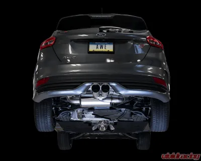 AWE Tuning Touring Edition Cat Back Exhaust | Resonated | 3" Diameter | 4" Dual Chrome Silver Tips Ford Focus ST 2013-2018 - 3020-32038