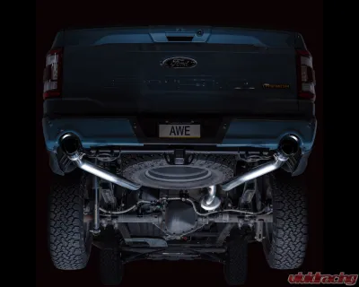 AWE Tuning 0FG Non-Resonated Cat Back | 3" Diameter | 5" Dual Diamond Black Tips Ford F-150 Tremor 2021-2025 - 3020-33402