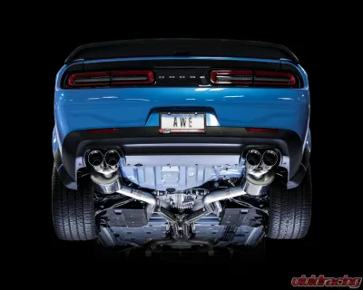 AWE Tuning Touring Edition Exhaust | 3" Diameter | 4" Quad Chrome Silver Tips Dodge Challenger 2017-2023 - 3020-42076