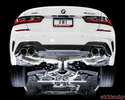 AWE Tuning Track Edition Exhaust | 3" Diameter | 4" Quad Chrome Silver Tips BMW M340i 2020-2025|BMW M340i xDrive 2020-2025|BMW M440i xDrive 2021-2025|BMW M440i 2022-2025 - 3020-42078