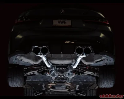 AWE Tuning Track Edition Cat Back Exhaust | 3" Diameter | 4.5" Quad Chrome Silver Tips BMW M3|M4 2021-2025 - 3020-43482