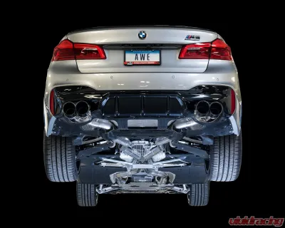 AWE Tuning SwitchPath Cat Back Exhaust | 3" Diameter | 4" Quad Chrome Silver Tips BMW M5 2018-2023 - 3025-42062