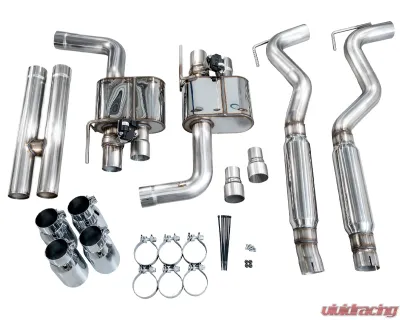 AWE Tuning SwitchPath Cat-back Exhaust Quad Chrome Silver Tips Ford Mustang GT 2018-2023 - 3025-42550