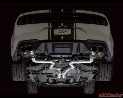 AWE Tuning SwitchPath Cat-back Exhaust Quad Chrome Silver Tips Ford Mustang GT 2018-2023 - 3025-42550