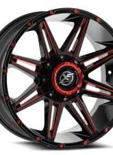 XF Off-Road XF-220 Wheel 17x9 5x127|5x139.7 12mm Gloss Black w/ Red Milled                                     - XF-220179051271397+12GBRM - Image 2