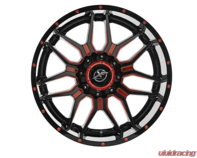 XF Off-Road XF-222 Wheel 20x10 5x127|5x139.7 -12mm Gloss Black w/ Red Milled - XF-222201051271397-12GBRM