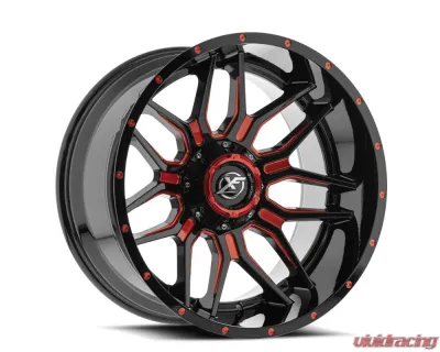 XF Off-Road XF-222 Wheel 20x10 5x127|5x139.7 -12mm Gloss Black w/ Red Milled - XF-222201051271397-12GBRM