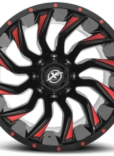 XF Off-Road XF-224 Wheel 22x12 Blank -44mm Gloss Black w/ Red Milled                                     - XF-22422125X6XBL-44GBRM - Image 2