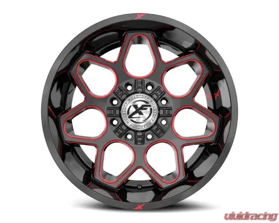 XF Off-Road XF-233 Wheel 20x10 8x165.1|8x180 -12mm Gloss Black w/ Red Milled - XF-233201081651180-12GBMLR