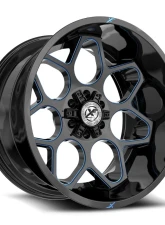 XF Off-Road XF-233 Wheel 26x12 5x127|5x139.7 -44mm Gloss Black w/ Blue Milled                                     - XF-233261251271397-44GBBM - Image 2
