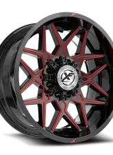 XF Off-Road XF-238 Wheel 22x10 8x165.1|8x170 -18mm Gloss Black w/ Red Milled                                     - XF-238221081651170-18GBRM - Image 2