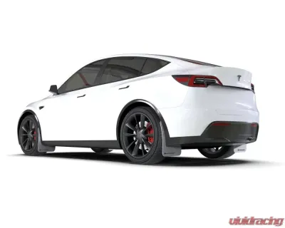 Rally Armor Black Mud Flap w/ White Logo Tesla Model Y 2020-2021 - MF72-UR-BLK/WH