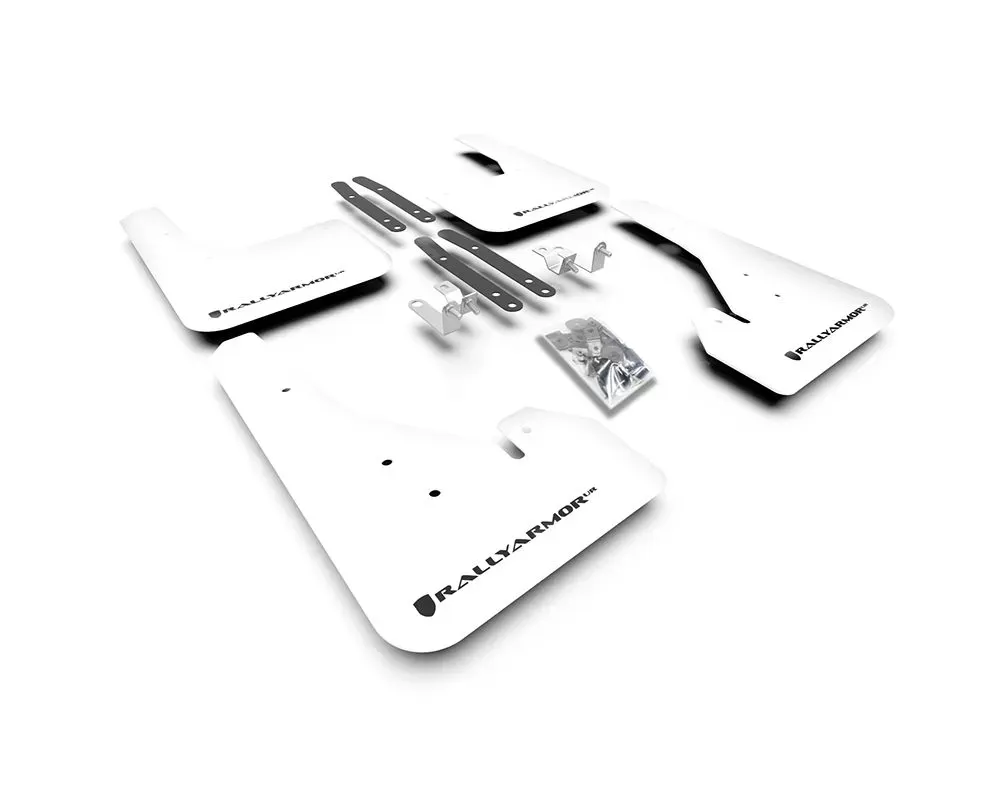 Rally Armor White UR Mud Flap Black Logo Toyota Corolla Hatchback 2018-2024 - MF67-UR-WH/BLK