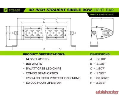 ZROADZ Black Front Bumper Top LED Bracket w/30" LED Straight Single Row Light Bar Ford Bronco 2021-2025 - Z325421-KIT