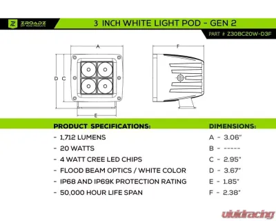 ZROADZ Black Lower A Pillar LED Kit w/4 3" White LED Pod Lights Ford Bronco 2021-2025 - Z365401-KIT4