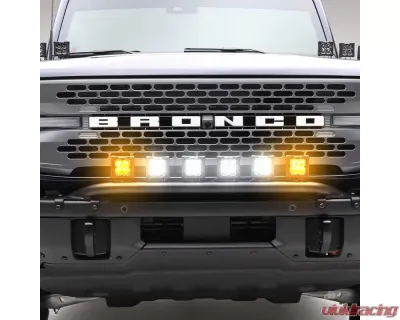 ZROADZ Black Front Bumper Top LED Kit w/4 3" White & 2 3" Amber LED Light Pods Ford Bronco 2021-2025 - Z325431-KITAW
