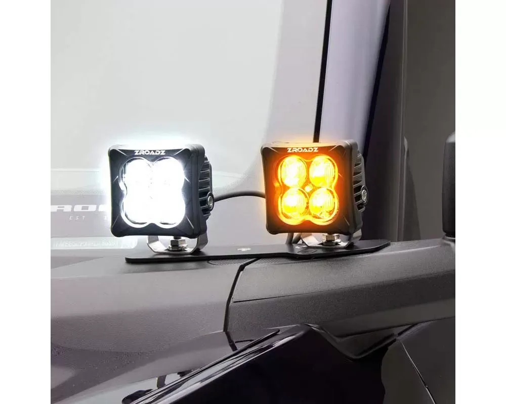 ZROADZ Black Lower A Pillar LED Kit w/2 3" White LED & 2 3" Amber LED Pod Lights Ford Bronco 2021-2025 - Z365401-KIT4AW