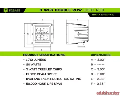 ZROADZ Hood Hinge LED Kit  Incl. (2) 3 Inch LED Pod Lights Silverado Sierra 1500 2007-2013 - Z362051-Kit2