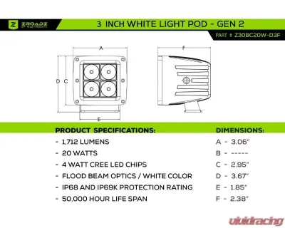 ZROADZ Hood Hinge LED Kit w/2Pcs 3 Inch Amber & 2Pcs White LED Pod Lights Toyota Tundra 2022-2025 - Z369671-KITAW