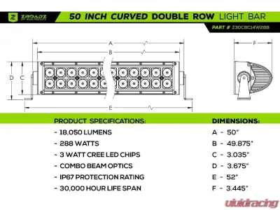 ZROADZ Black Mild Steel Front Roof LED Kit w/ (1) 50 Inch ZROADZ LED Curved Double Row Light Bar Chevrolet Silverado 1500 LTD 2022 - Z332281-KIT-C