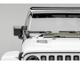 ZROADZ Black Mild Steel Front Roof LED Kit w/ (1) 50 Inch Straight Single Row Slim Light Bar and (4) 3 Inch ZROADZ LED Pod Lights Jeep Gladiator 2019-2025