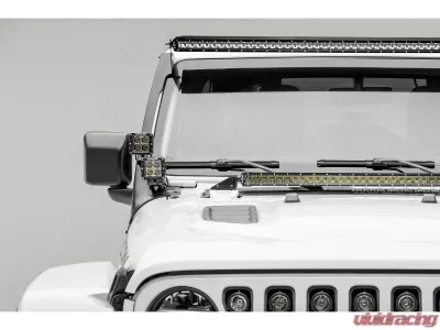 ZROADZ Black Mild Steel Front Roof LED Kit w/ (1) 50 Inch Straight Single Row Slim Light Bar and (4) 3 Inch ZROADZ LED Pod Lights Jeep Gladiator 2019-2025 - Z374831-KIT4S