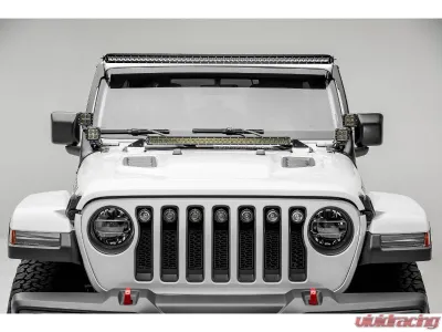 ZROADZ Black Mild Steel Front Roof LED Kit w/ (1) 50 Inch Straight Single Row Slim Light Bar and (4) 3 Inch ZROADZ LED Pod Lights Jeep Gladiator 2019-2025 - Z374831-KIT4S