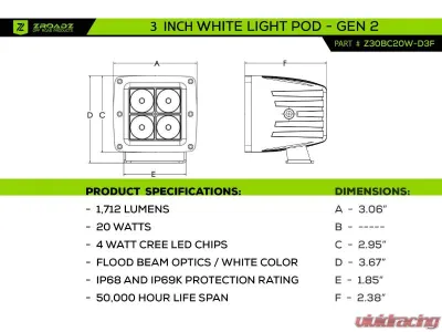 ZROADZ Multi-LED Roof Cross Bar w/ (10) 3-Inch ZROADZ Light Pods Jeep Gladiator 2019-2025 - Z934831-KITAW