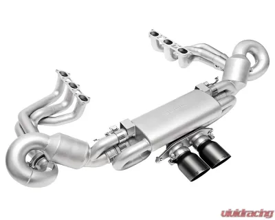Soul Performance 4" Cut Single Wall Tip Satin Black Soul Valved Exhaust Package w/ Catted HJS HD 200 Cell Catalytic Converters Porsche 992 GT3 2022+ - POR.992GT3.VPKGS.SLT4B