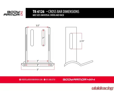 Body Armor 4x4 UNIVERSAL OVERLAND RACK CROSS BARS FOR TK-6125(FULL SIZE) - TK-6126-CRSBAR