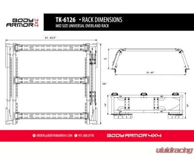 Body Armor 4x4 Mid Size Universal Overland Rack - TK-6126