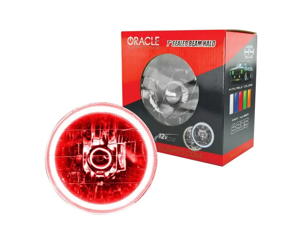 Oracle Lighting Pre-Installed 7 Inch Sealed Beam Halo Red Chevrolet | Ford | Jeep | Dodge | Mazda - 6905-003