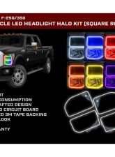 Oracle Lighting Ford F250/350 2011-2016 ORACLE ColorSHIFT Halo Kit (Square Ring Design)                                     - 2383-330 - Image 3