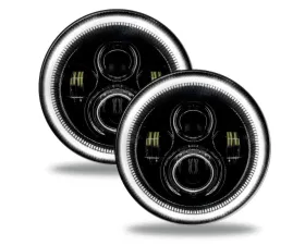 Oracle Lighting 7 Inch High Powered LED Headlights Black Bezel (Pair) White Halo Color Jeep 2007+