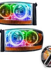 Oracle Lighting Pre-Assembled Halo Headlights (Chrome Housing) ColorShift w/ RF Controller SMD HL Dodge Ram 2006                                     - 7032-330 - Image 5