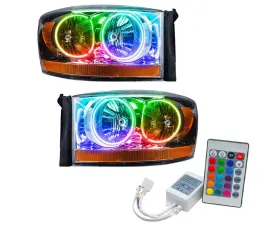 Oracle Lighting Pre-Assembled Halo Headlights (Chrome Housing) ColorShift w/ Simple Controller SMD HL Dodge Ram 2006