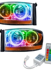 Oracle Lighting Pre-Assembled Halo Headlights (Chrome Housing) ColorShift w/ Simple Controller SMD HL Dodge Ram 2006                                     - 7032-504 - Image 5