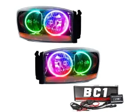 Oracle Lighting Pre-Assembled Halo Headlights (Black Housing) ColorShift w/ BC1 Controller SMD HL Dodge Ram 2006