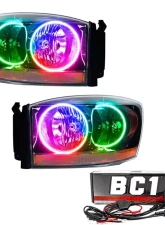 Oracle Lighting Pre-Assembled Halo Headlights (Black Housing) ColorShift w/ BC1 Controller SMD HL Dodge Ram 2006                                     - 7033-335 - Image 3
