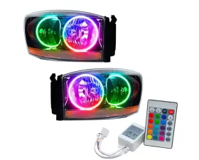 Oracle Lighting Pre-Assembled Halo Headlights (Black Housing) ColorShift w/ Simple Controller SMD HL Dodge Ram 2006