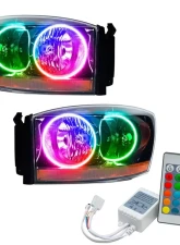 Oracle Lighting Pre-Assembled Halo Headlights (Black Housing) ColorShift w/ Simple Controller SMD HL Dodge Ram 2006                                     - 7033-504 - Image 3