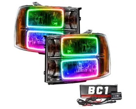 Oracle Lighting Pre-Assembled Halo Headlights (Square Ring Design) ColorShift w/ BC1 Controller SMD HL GMC Sierra 2007-2013
