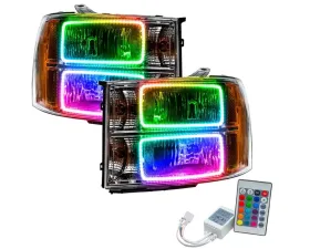 Oracle Lighting Pre-Assembled Halo Headlights (Square Ring Design) ColorShift w/ Simple Controller SMD HL GMC Sierra 2007-2013