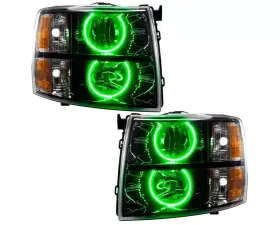 Oracle Lighting Pre-Assembled Halo Headlights (Round Style - Black) Green Color SMD HL Chevrolet Silverado 2007-2013